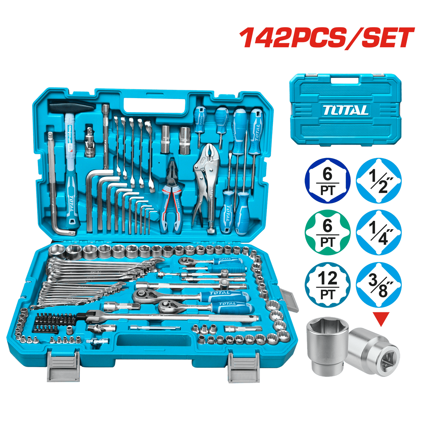 SET HERRAMIENTAS COMBINADAS 142 PZS INC MALETIN INDUSTRIAL