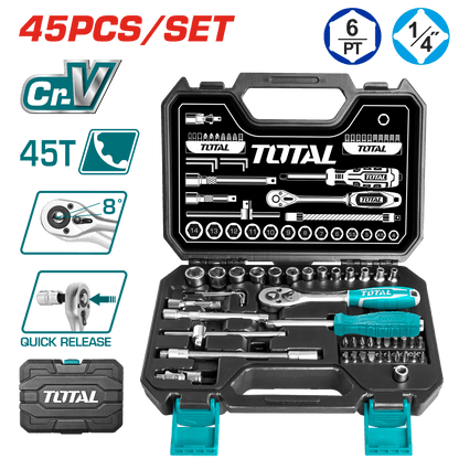 SET DE HERRAMIENTAS RACHET 1/4 C/MALETIN 45PCS
