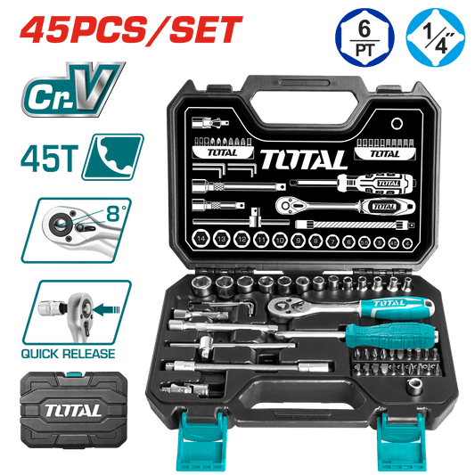 SET DE HERRAMIENTAS RACHET 1/4 C/MALETIN 45PCS