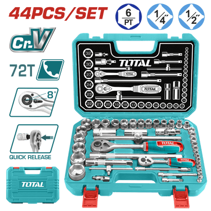 SET DE HERRAMIENTAS RACHET 1/4 + 1/2 C/MALETIN 44PCS