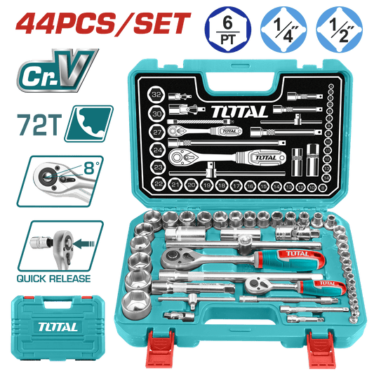 SET DE HERRAMIENTAS RACHET 1/4 + 1/2 C/MALETIN 44PCS