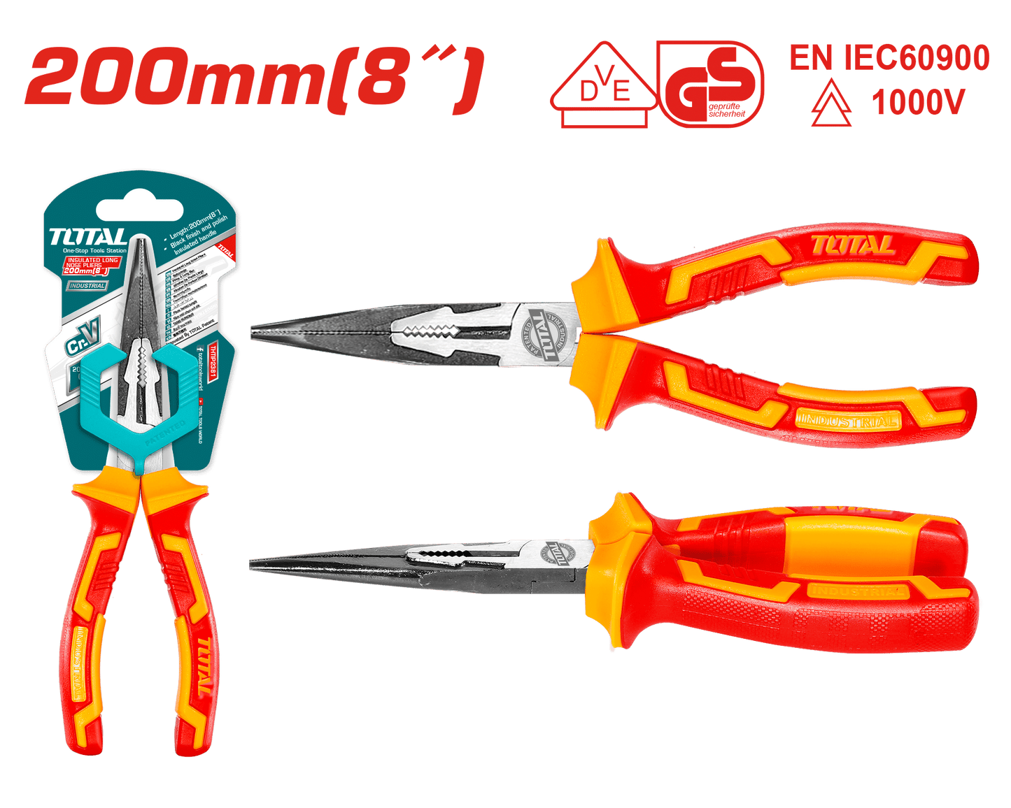 PINZA LARGA 8'' 200MM AISLADO 1000V