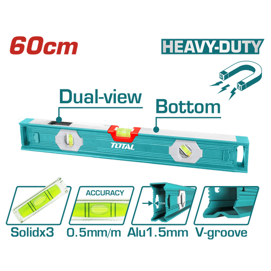 NIVEL BURBUJA HEAVY DUTY MAGNETICO 60CM B:3 0.5MM INDUSTRIAL