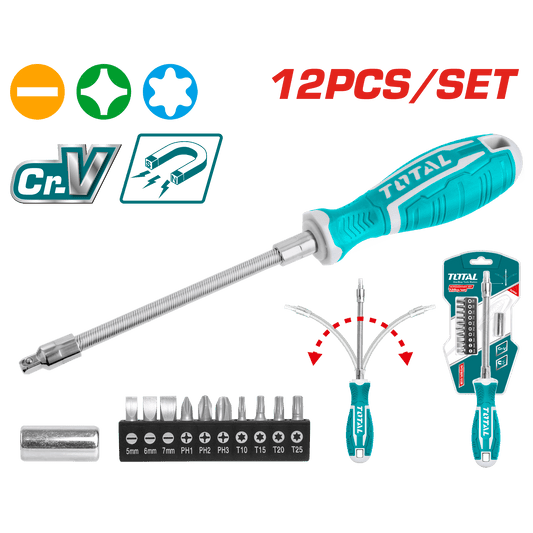 SET DESTORNILLADORES 27PCS S2 3XSL + 3XPH + SOPORTE 1/4 + 20 PUNTAS 1/4''