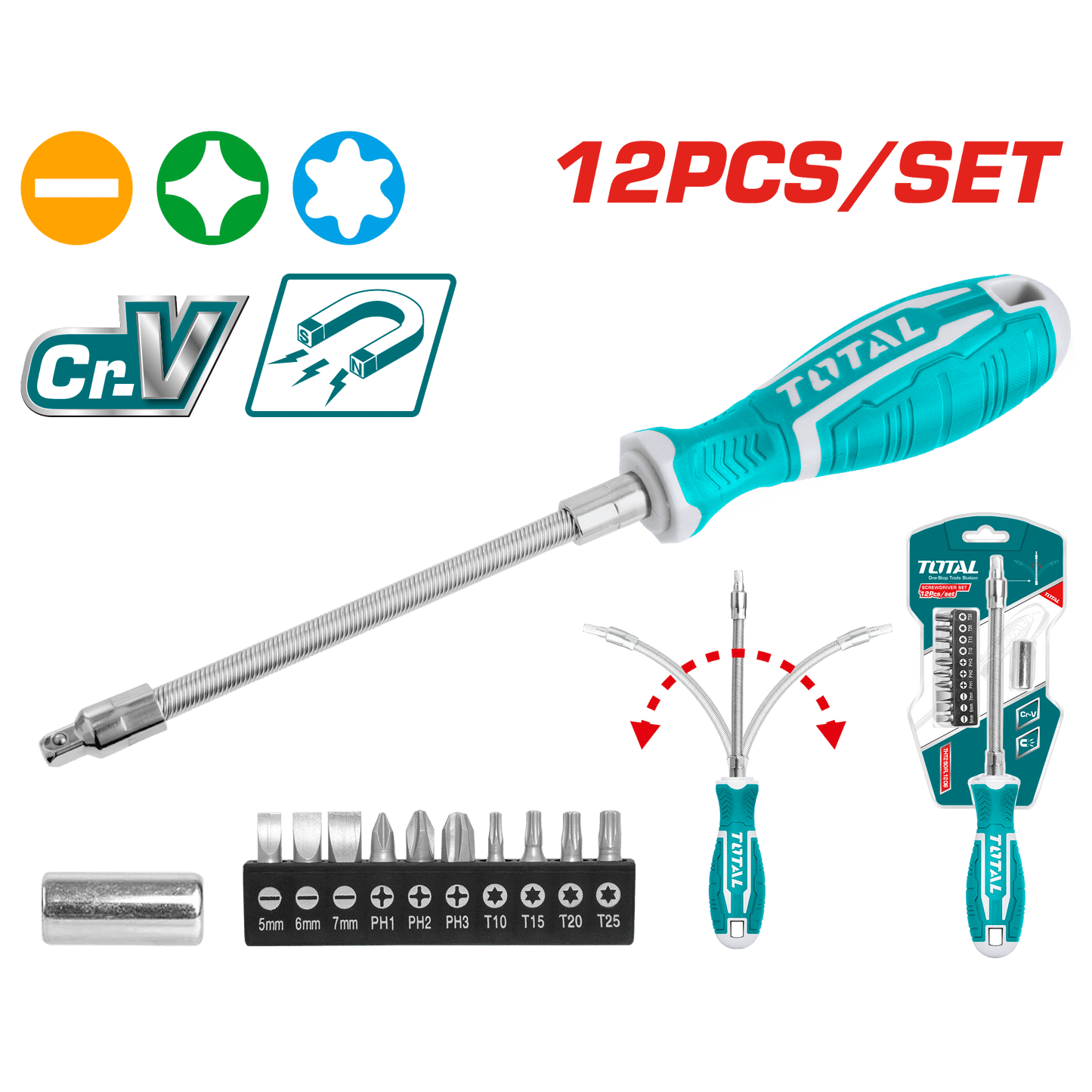 SET DESTORNILLADORES 8PCS S2 4XSL + 4XPH 75/100/150MM INC AISLADOS MAG