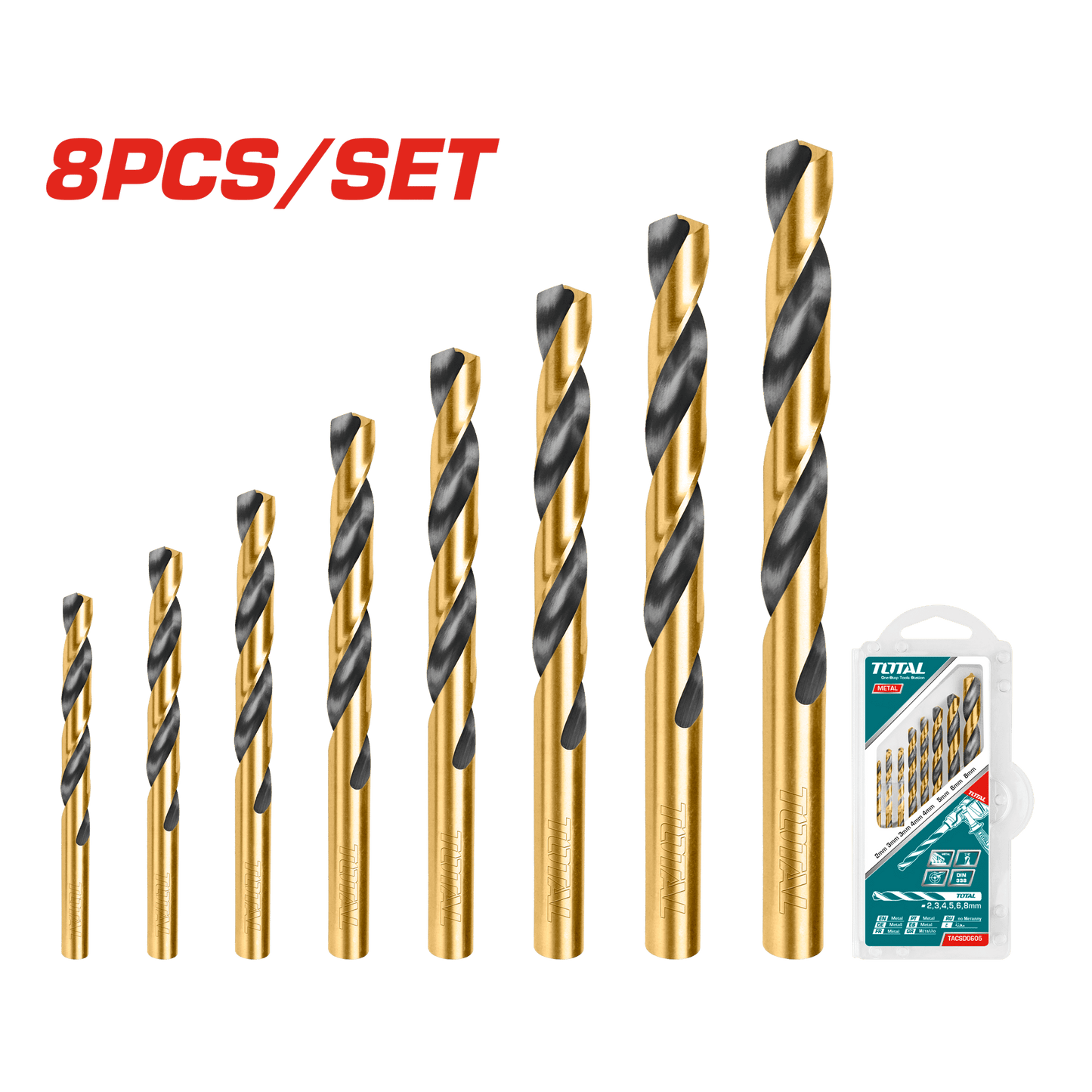 SET DE BROCAS HSS 08PCS HELICOIDALES BLISTER