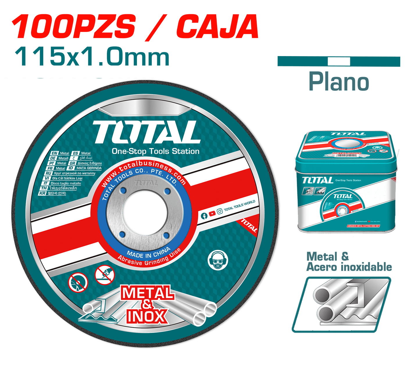 SET DISCOS ABRASIVO/CORTE P/METAL 115X1.0X22.2MM 100PZS ULTRA DELGADO