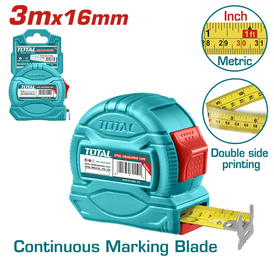 CINTA METRICA DE ACERO/ABS 1 BOT DOBLE LADO 3MX16MM