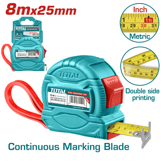 CINTA METRICA DE ACERO/ABS 1 BOT DOBLE LADO 8MX25MM