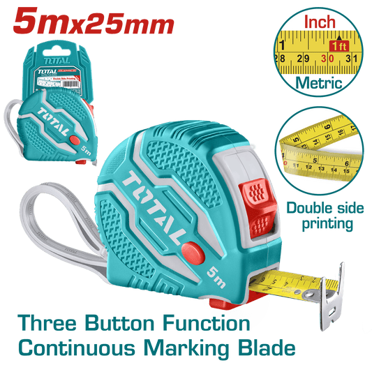 CINTA METRICA DE ACERO/ABS 3 BOTONES DOBLE LADO 5MX25MM