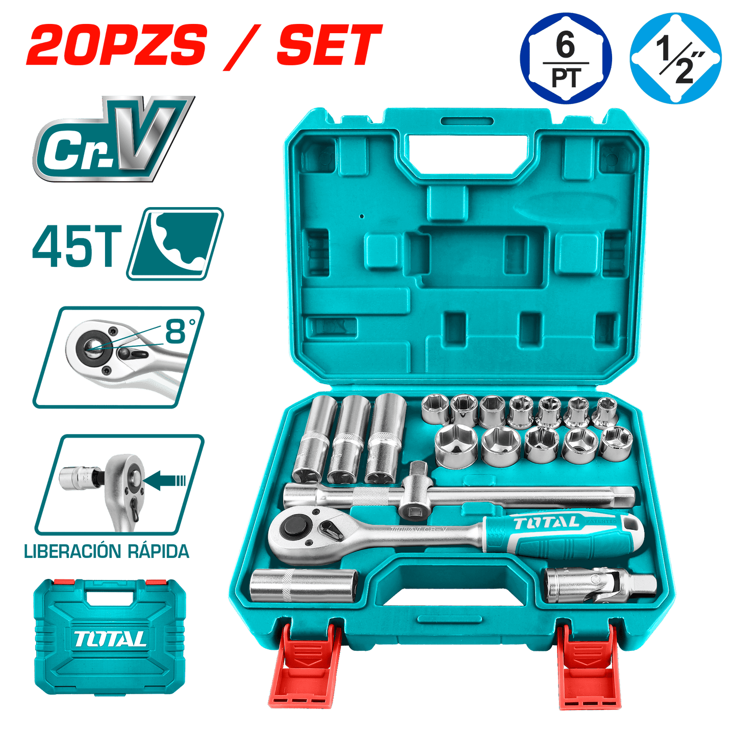 SET RACHET 1/2 + SOCKET 50BV30 20PCS MALETIN BMC INDUSTRIAL