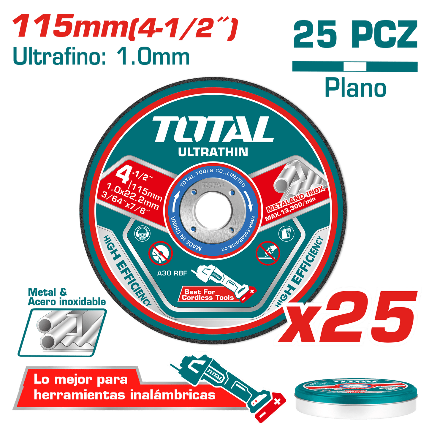 SET DISCOS ABRASIVO/CORTE P/METAL 115X1.0X22.2MM 25PZS ULTRA DELGADO