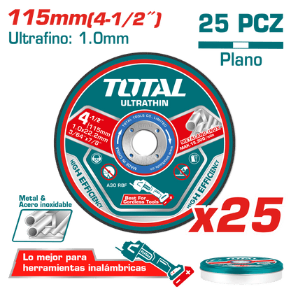 SET DISCOS ABRASIVO/CORTE P/METAL 115X1.0X22.2MM 25PZS ULTRA DELGADO