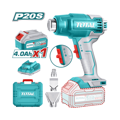 PISTOLA CALOR LI-ION 20V 300/550C 100/200 L/MIN +ACC MALETIN 4.0AH INDUSTRIAL