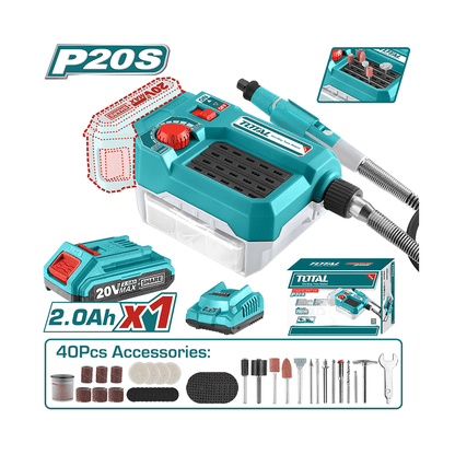 MINI AMOLADORA LI-ION 20V 5000-33000RPM 3.2MM VARIABLE ACC:40PCS 2.0AH