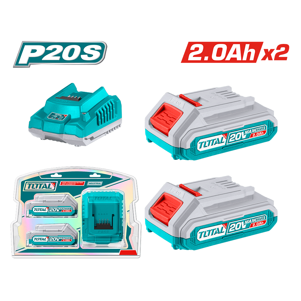SET DE BATERIAS LI-ION 20V 2.0AH 2PCS + CARGADOR INDUSTRIAL