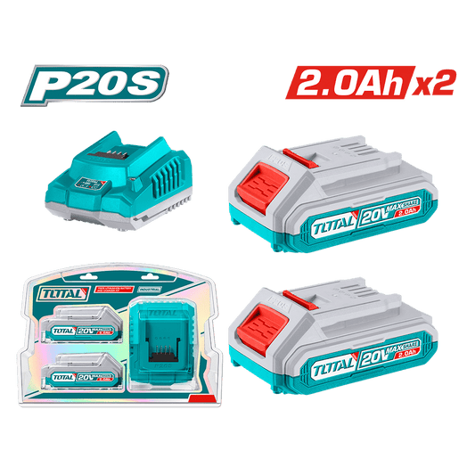 SET DE BATERIAS LI-ION 20V 2.0AH 2PCS + CARGADOR INDUSTRIAL