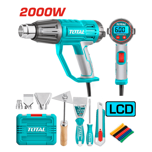 PISTOLA DE CALOR 2000W 450L/MIN 50-600ºC AJUSTABLE LCD +ACCESORIOS INDUSTRIAL