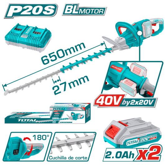 CORTASETOS LI-ION 40V 3600SPM 65CM C:27MM 2X2.0AH MANGO 180º INDUSTRIAL