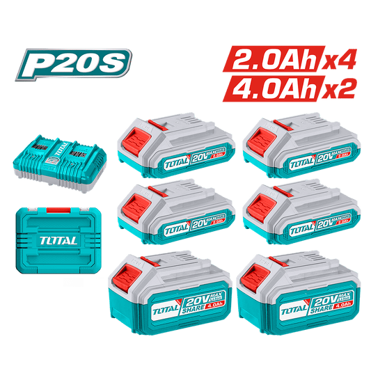 SET DE BATERIAS LI-ION 20V 4X2.0AH + 2X4.0AH + CARGADOR DUAL INDUSTRIAL