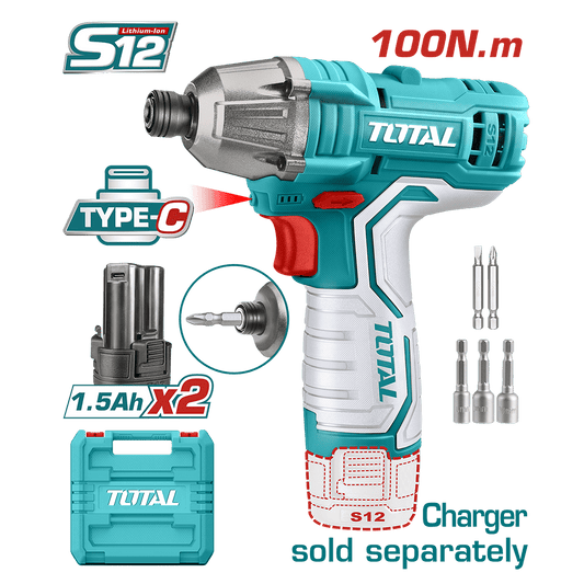 ATORNILLADOR DE IMPACTO 12V 0-2000RPM 0-2800BPM 100NM 2X1.5AH TIPO C