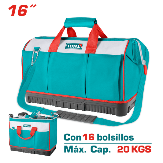MALETIN DE HERRAMIENTAS 16PULG 16 BOLSILLOS MAX 20KG POLIESTER 168DD INDUSTRIAL