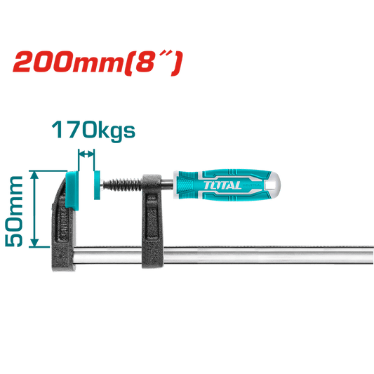 PRENSA F CON MANGO 50X200MM MAX:170KGS REGLA 5X15MM TORNILLO 11MM