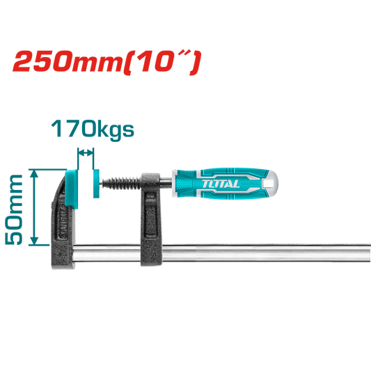PRENSA F CON MANGO 50X250MM MAX:170KGS REGLA 5X15MM TORNILLO 11MM