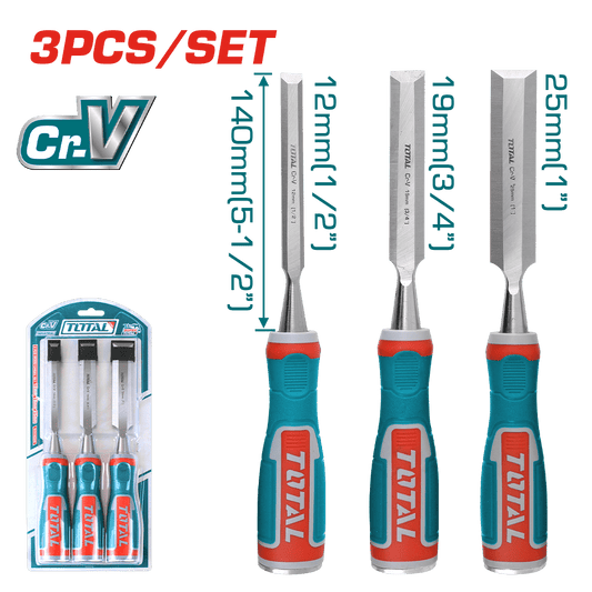 SET DE CINCELES P/MADERA CR.V 3PCS 12/19/25MM INDUSTRIAL