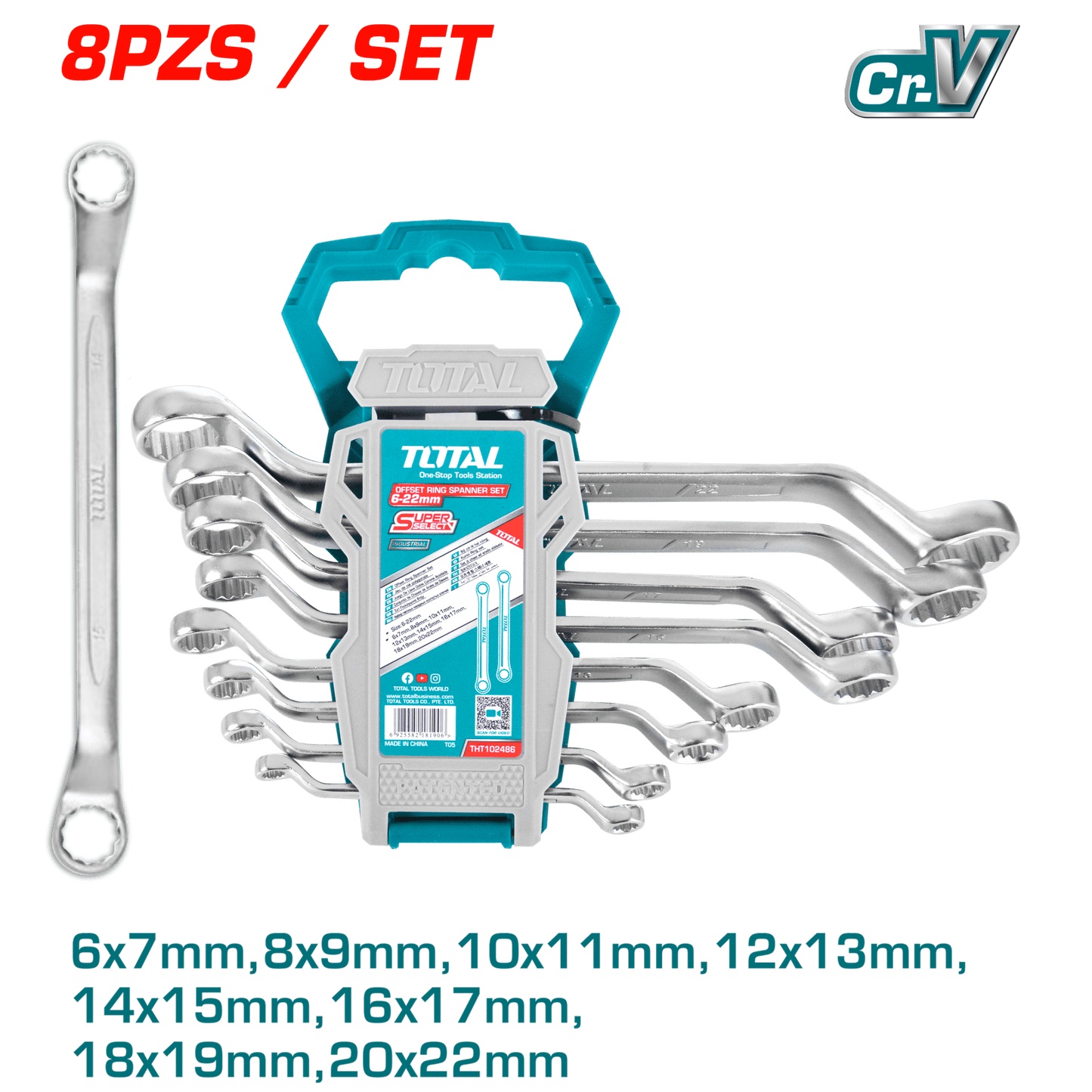 SET DE LLAVES CORONA ACODADA 6-22MM CRV 8PZS/SET INDUSTRIAL