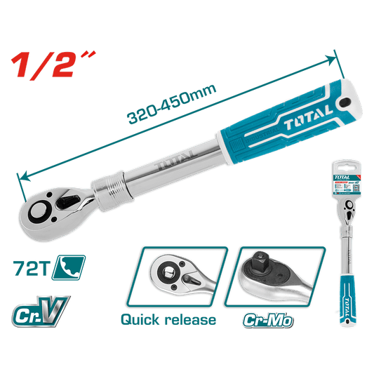 RACHET 1/2 72T EXTENDIBLE 340-450MM CR-V+CRMO LIB.RAPIDA INDUSTRIAL