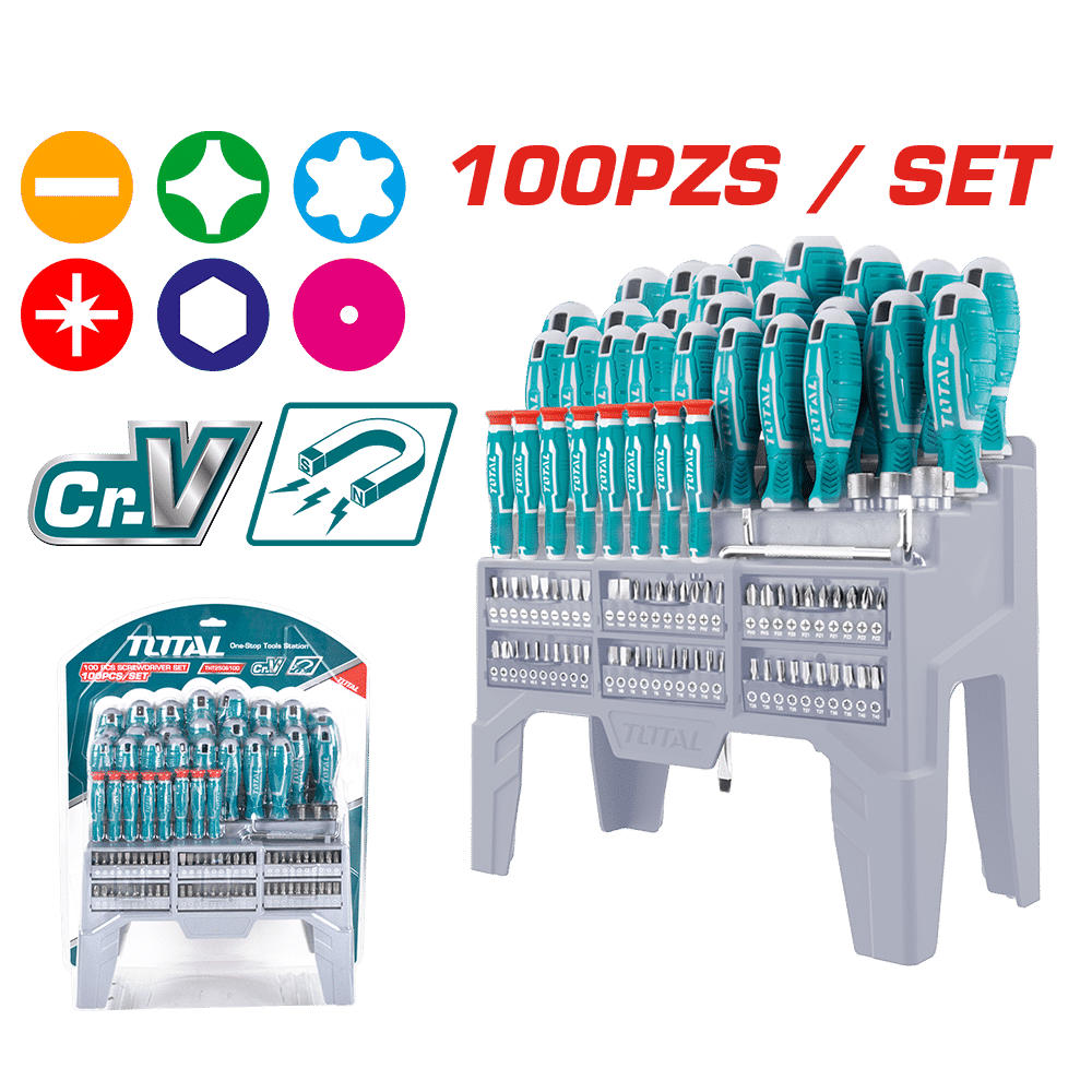 MEGA SET DESTORNILLADORES CR-V MAGNETICO 100PZS INC EXHIBIDOR