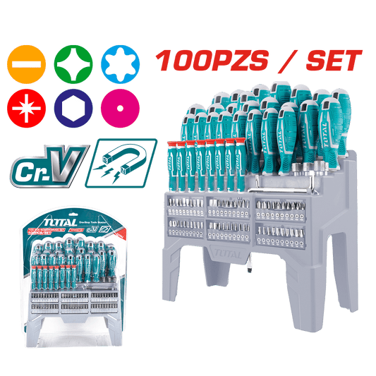 MEGA SET DESTORNILLADORES CR-V MAGNETICO 100PZS INC EXHIBIDOR