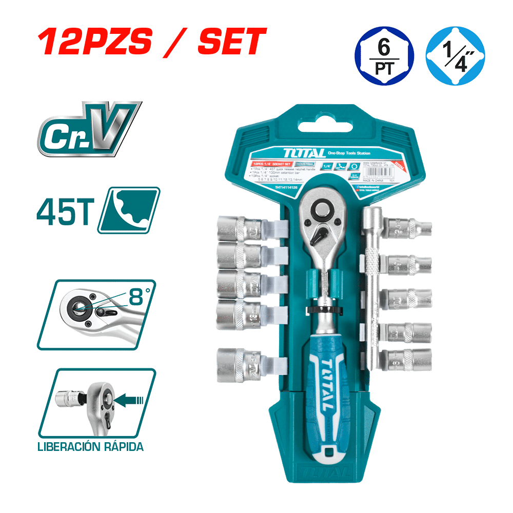 SET RACHET 1/4 + SOCKET 50BV30 12PCS INDUSTRIAL