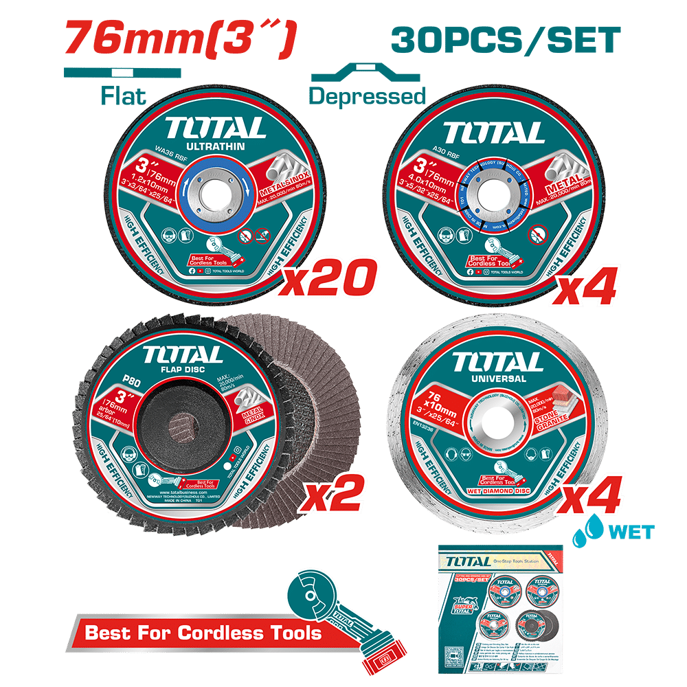 SET DE DISCOS DE CORTE Y ABRASIVOS 30PCS 3'' (76MM) PARA INALAMBRICOS