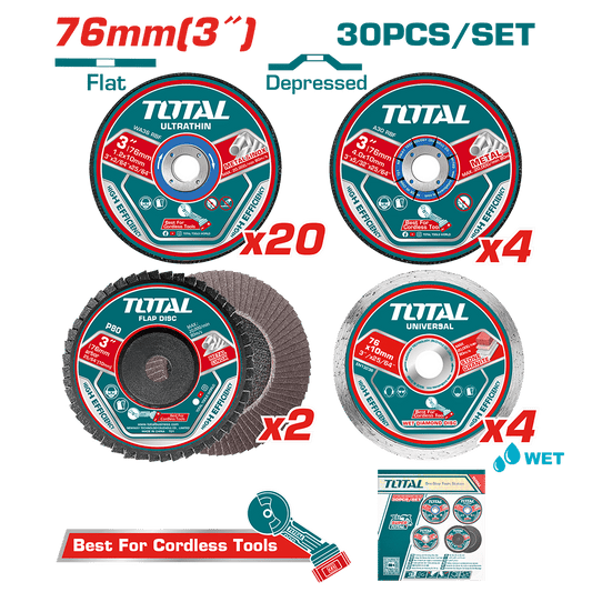 SET DE DISCOS DE CORTE Y ABRASIVOS 30PCS 3'' (76MM) PARA INALAMBRICOS