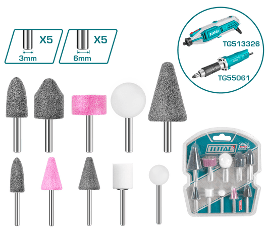 ACCESORIOS P/MINI-RECTIFICADOR 05PZS (3MM) + 5PZS (6MM) PIEDRAS