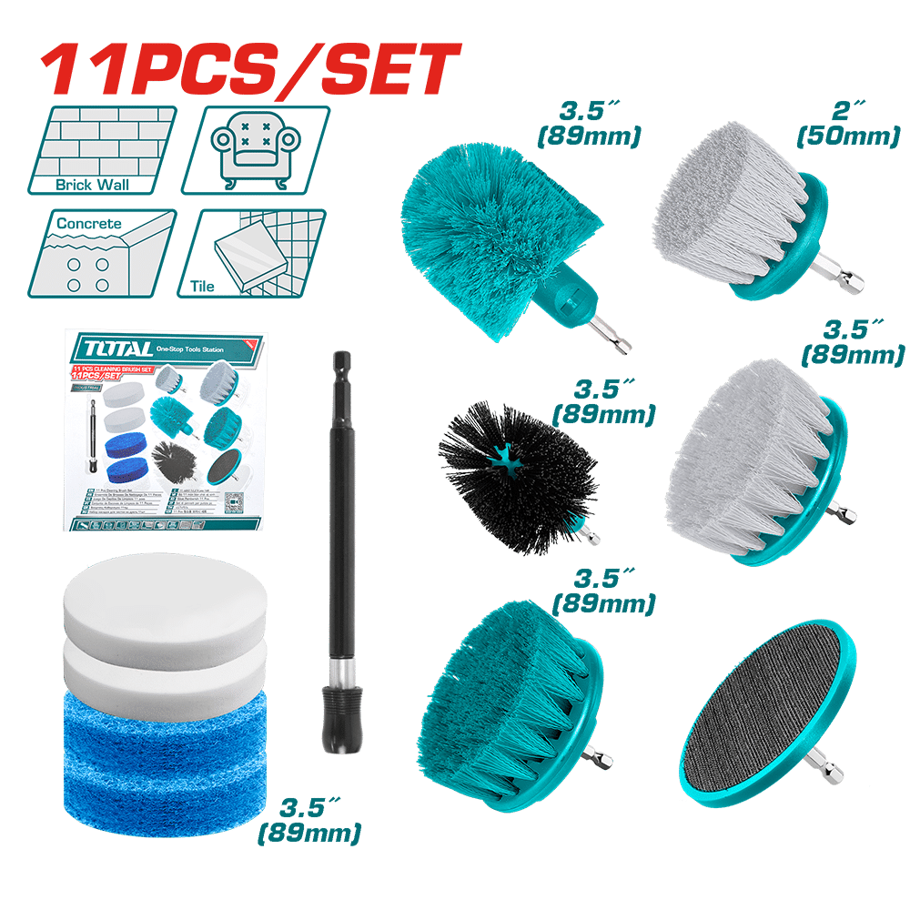 SET DE CEPILLOS MULTIUSOS 1/4'' HEX P/TALADRO 11PCS INC EXTENSIÓN INDUSTRIAL