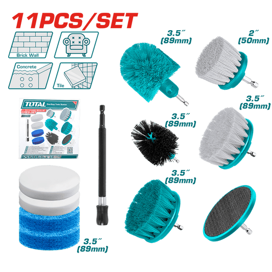 SET DE CEPILLOS MULTIUSOS 1/4'' HEX P/TALADRO 11PCS INC EXTENSIÓN INDUSTRIAL