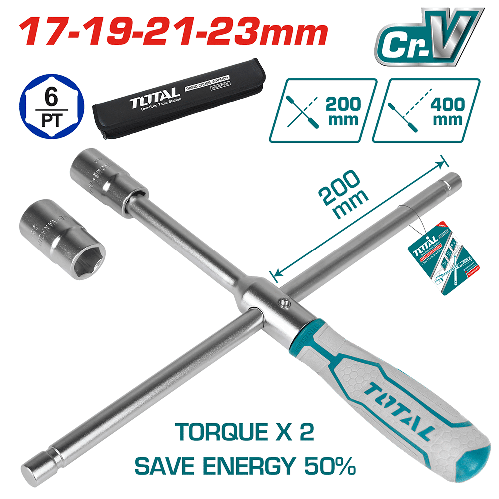 LLAVE EN CRUZ 16'' CON MANGO 4 SOCKETS 1/2'' 17/19/21/23MM CRV INDUSTRIAL