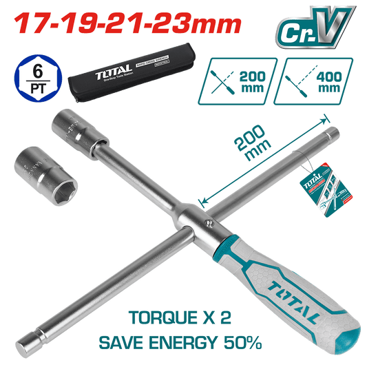 LLAVE EN CRUZ 16'' CON MANGO 4 SOCKETS 1/2'' 17/19/21/23MM CRV INDUSTRIAL