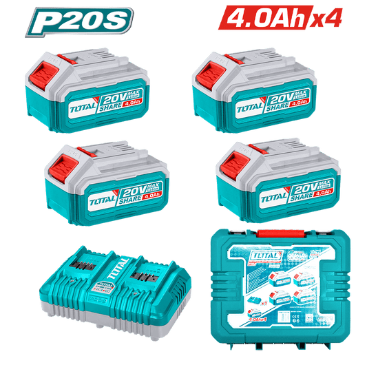 SET DE BATERIAS LI-ION 20V 4.0AH 4PCS + CARGADOR/MALETIN INDUSTRIAL