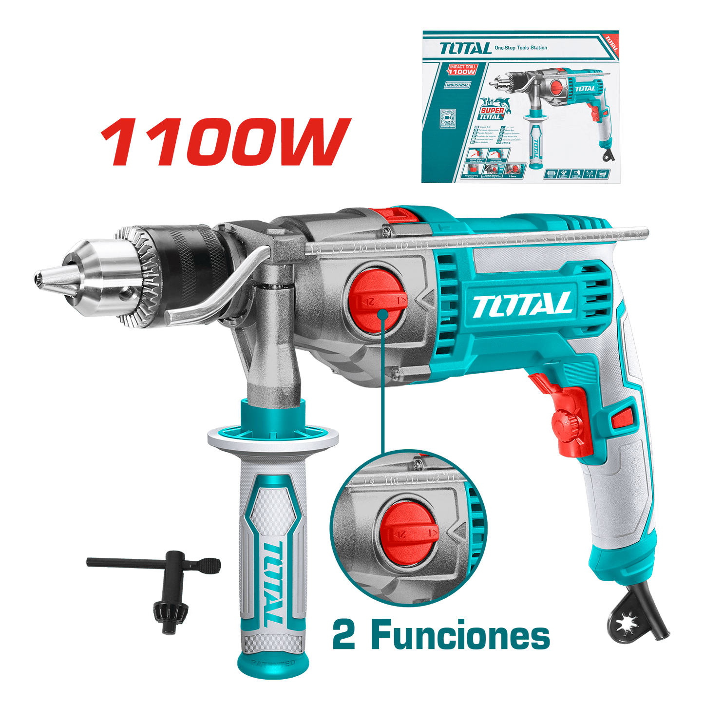 TALADRO PERCUTOR 1100W 16MM 0-3000RPM VEL VARIABLE 2 GEAR INDUSTRIAL