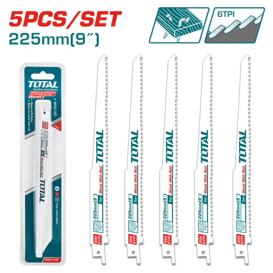 SET CUCHILLAS SIERRA SABLE 05PCS 225MM 6TPI-BIM-MILLED PARA MADERA CON CLAVO