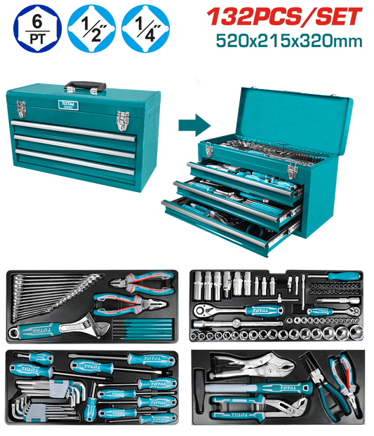 SET HERRAMIENTAS 132 PZS MALETA DE ALUMINIO 4 NIVELES PORTATIL INDUSTRIAL