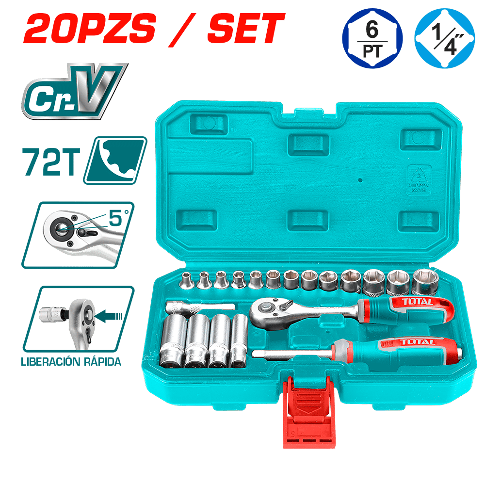 SET RACHET 1/4 + SOCKET CR-V ACERO 20PCS MALETIN BMC INDUSTRIAL