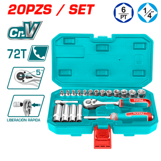 SET RACHET 1/4 + SOCKET CR-V ACERO 20PCS MALETIN BMC INDUSTRIAL