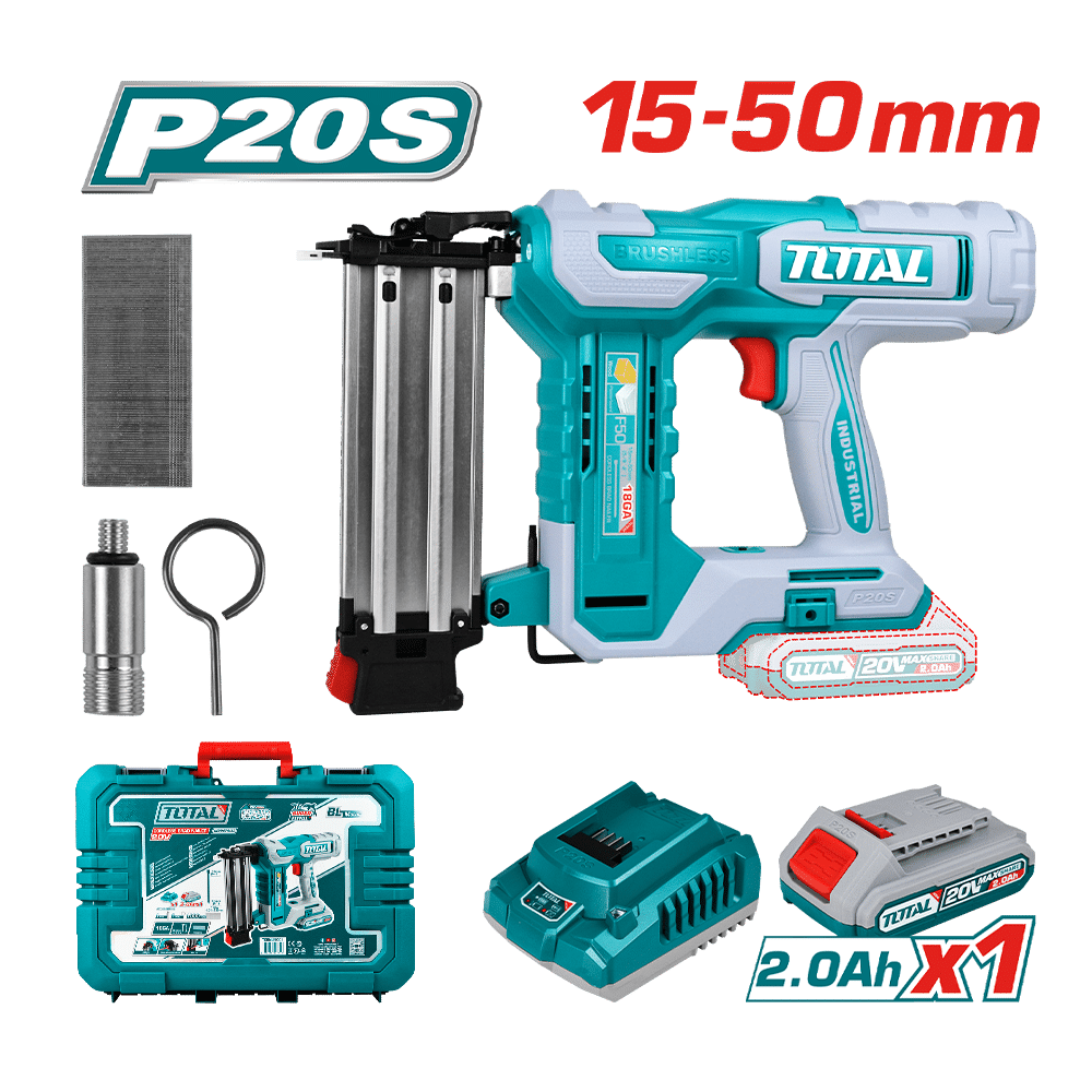 CLAVADORA 20V F15-F50 CAP:105PCS +1000 CLAVOS 1X2.0AH BRUSHLESS MALETIN INDUSTRIAL