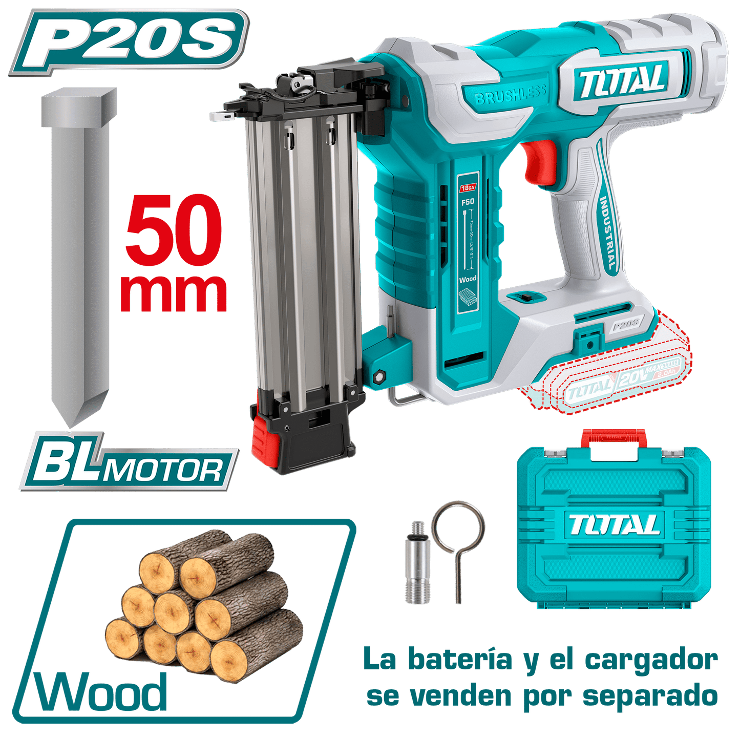 CLAVADORA 20V F15-F50 CAP:105PCS +1000 CLAVOS BRUSHLESS MALETIN INDUSTRIAL