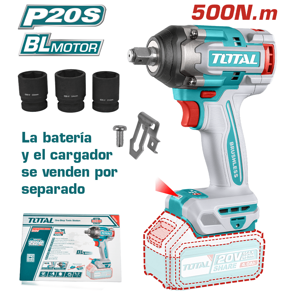 LLAVE IMPACTO BRUSHLESS 20V 500NM 1/2" 3300BPM INDUSTRIAL